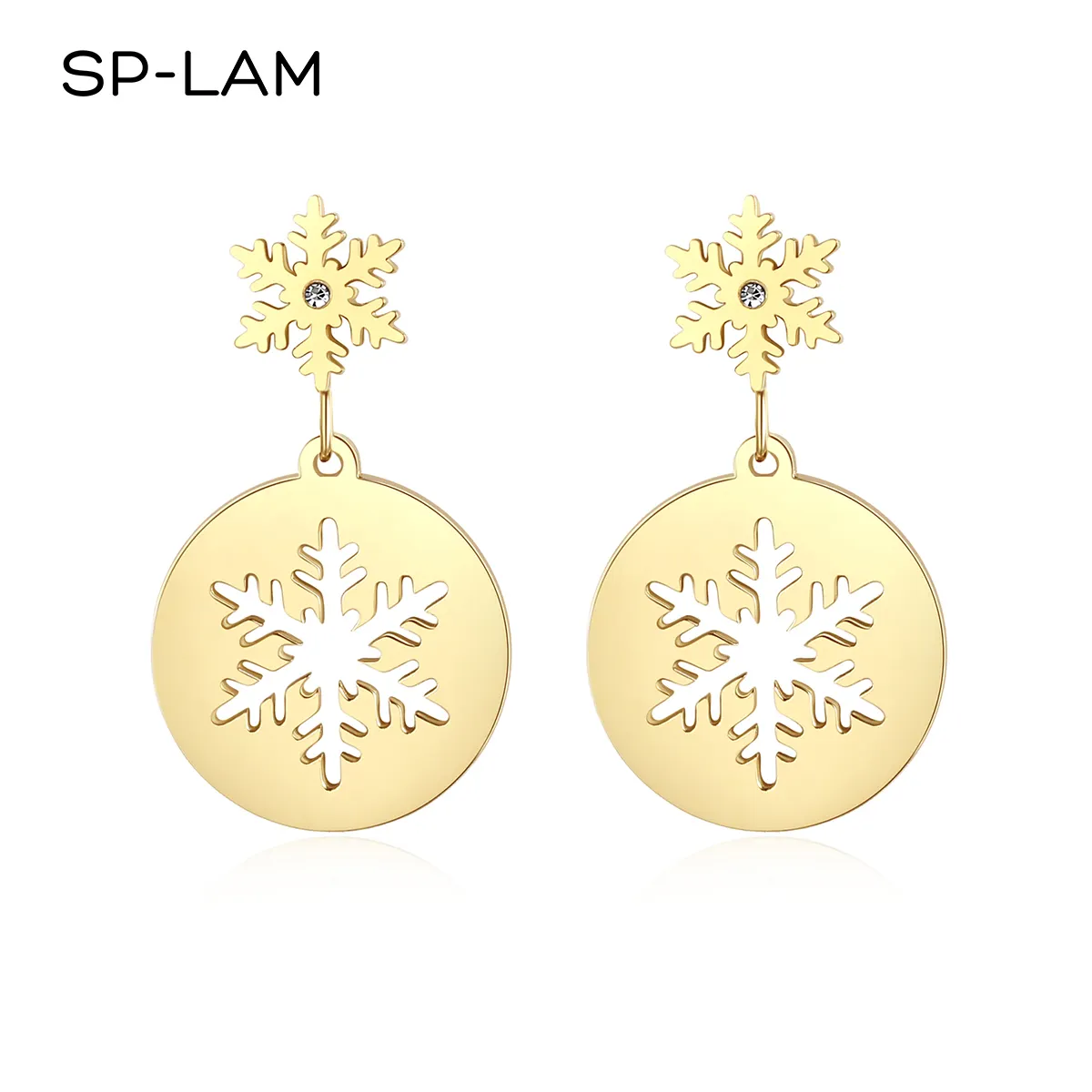 SP-LAM Snow Flower Design Gold Large Woman Dainty Bohemian Women Trendy Fashion Drop Christmas Earring