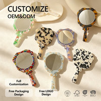Miroir de maquillage professionnel miniature en acétate, forme de fleur ondulée, miroir de poche portable, motifs marbrés, pour la vente en gros