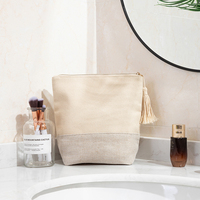 Trousse de Maquillage Naturelle en Coton et Jute Rivta pour Femme avec Fermeture Éclair et Pompons