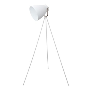 Lampada da terra E27 con finitura bianca e nichel, ideale per illuminare spazi moderni e creare atmosfere accoglienti. - Product Image 1