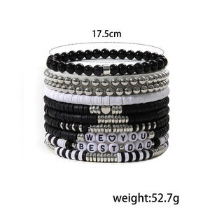 Ensemble de bracelets pour la fête des pères, 10 pièces, perles en argile polymère noires et blanches, élastiques, bijoux unisexes, cadeau - Product Image 5