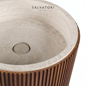 Salvatatori Adda moderno lavello Freestanding in legno a coste Design pietra naturale e materiale in resina per uso bagno o Hotel - Product Image 3