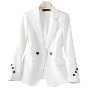 Khaki Women's Blazer Slim Fit Solid Color Wool <b>Blend</b> Suit Jacket Spring Autumn Wear - Product Image 5