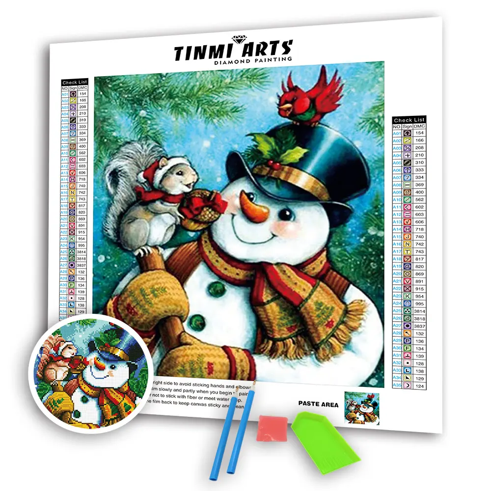 TINMI ARTS Diamond Painting Christmas Crystal Rhinestone Embroidery Kits Picture Arts Craft 14"x16" Squirrel and Snowman