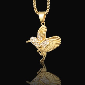 Hip <span class=keywords><strong>Hop</strong></span> Animaux Oiseaux Cubique Zircone Étanche Sans Ternissure Pvd En Acier Inoxydable De Mode Bijoux Pendentif Colliers Homme Hommes Mâle - Product Image 2