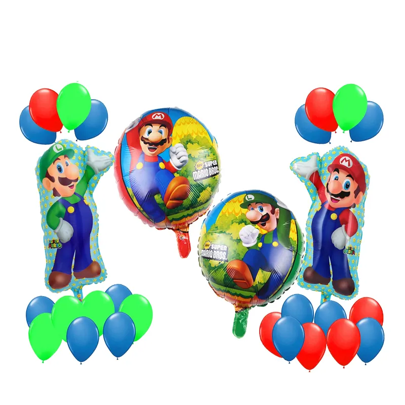 Марио воздушные шары из фольги, комплект на день рождения пакет с рисунком из игры "Братья Супер Марио" с днем рождения воздушные шары комплект баннер для вечеринок украшения