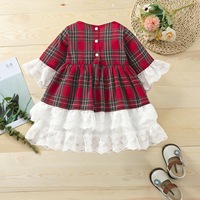 Robe de Noël pour enfants, princesse, en coton, à carreaux, avec dentelle, à manches longues, avec nœud