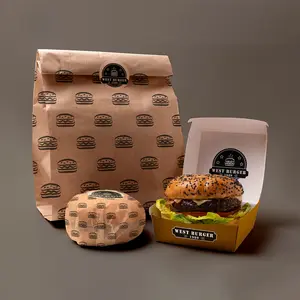 Ücretsiz tasarım özel gıda ambalaj Burger kutusu, etiket, kendi logonuzla gıda kese kağıdı