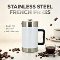 Mug isotherme à piston français en acier inoxydable 304 de grande capacité 1,6 L, écologique, avec logo personnalisé, maintien au chaud 6-12 heures
