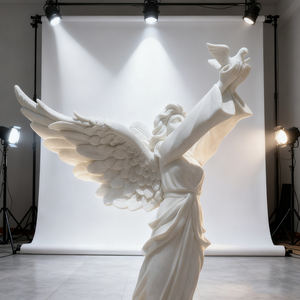 等身大手作りモダンデザイン白い大理石の天使像ダブ付きカスタム花崗岩彫刻教会ガーデンヴィラ - Product Image 4