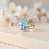 Bague de surf en émail motif vague océanique Hawaïenne, bijoux polynésiens tribaux de Maui
