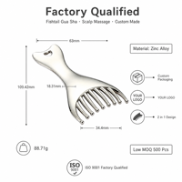 KINWONG Peigne Gua Sha Masseur de Cuir Chevelu 2-en-1 en Alliage de Zinc, Grattoir Visage et Corps en Forme de Queue de Poisson, Personnalisable OEM, Vente en Gros
