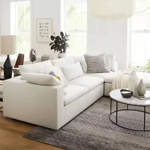 Bộ Sofa Cắt Phòng Khách Hiện Đại Ghế Sofa Màu Trắng Bọc Lông Vịt Có Thể Tháo Rời