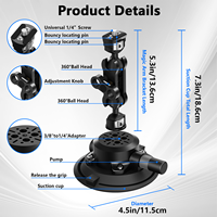 CAMEDAFLX MRP-016 Support de caméra à ventouse 4,5 pouces (alliage d'aluminium + silicone) étanche noir flexible pour /Pocket 3/Insta360