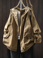 Veste à capuche grande taille pour femme, kaki, boutonnée, manches longues, coupe décontractée, avec poches à rabat, vente en gros, personnalisable