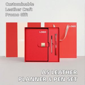 Custom A5 <b>Binder</b> Planner <b>Leather</b> Journal Notebook Set Sewing Binding Gel Ink Pen Hard Cover Business Gift Set - Product Image 2