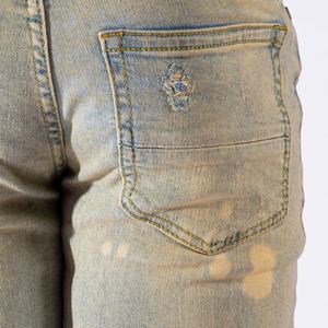 Jeans pour hommes personnalisés, style Destroyed, coupe crayon, effet adouci, coupe slim, avec trous élastiques, effet empilé, style Rock Revival, faible MOQ - Product Image 5