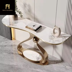 High-End Moderne Consoletafel Met Gouden Roestvrijstalen Basis En Marmeren Gebogen Ontwerp Voor Villa Hotel Woonkamermeubilair - Product Image 5