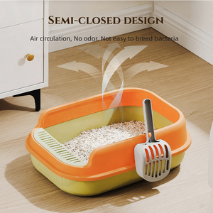 De nuevo diseño, valla superior semicerrada, bandejas de arena para gatos grandes de plástico, caja de arena para gatos con pala - Product Image 2