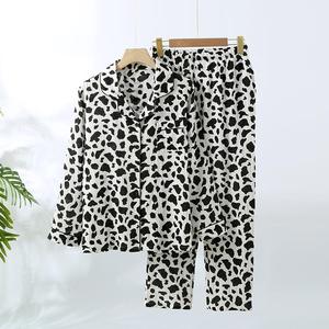 Nouvel ensemble de pyjama femme en gaze double couche printemps/automne, col rabattu, prêt-à-porter, manches longues, 100 % coton - Product Image 4