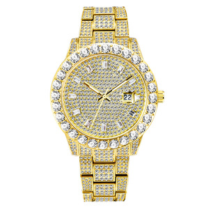 Montre de luxe en quartz avec date, or, style hip-hop, entièrement sertie de diamants, pour homme - Product Image 4