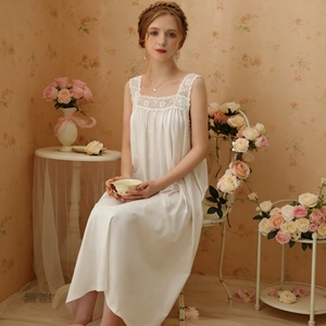 Women's White Cotton Nightgown Sleeveless Full Length Classic Style Button Fly Sleepwear Summer Soft Woven Fabric - Product Image 3