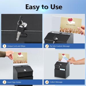 Boîte à suggestions en métal avec serrure, boîte à dons murale avec porte-clés, équipée d'un porte-panneau en acrylique - Product Image 4