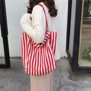 Hua Cheng T01 <b>Large</b> Capacity <b>Canvas</b> Lining Korean Classic Retro Striped Shoulder Customized Closure Fashion Design Tote <b>Bag</b> - Product Image 3