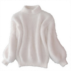 Pull en fausse fourrure blanche pour femme, col roulé, coupe ample, manches longues, automne hiver - Product Image 3