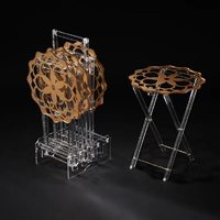 Table pliante en acrylique transparent de qualité supérieure avec bordure dorée, style arabe, petite table à manger, vente en gros d'usine pour la décoration intérieure du Moyen-Orient
