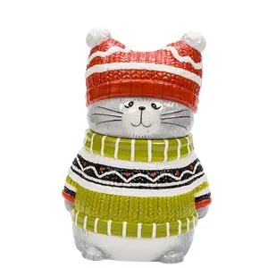 可爱动物猫陶瓷容器储物罐针织小猫气密饼干罐家居装饰圣诞礼物