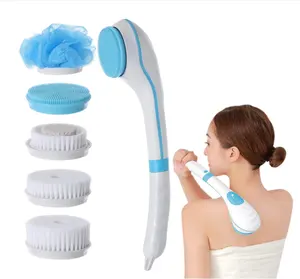 Brosse de douche électrique 5 en 1, brosse de bain multifonction pour le nettoyage du visage et du dos, brosse de bain étanche en silicone pour Massage de la peau