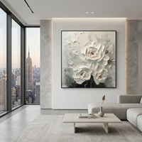 Peinture à l'huile florale épaisse sur toile, pivoine blanche, art décoratif mural peint à la main pour la décoration intérieure