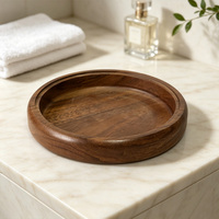Plateau de service rond en bois d'acacia naturel avec rebord pour charcuterie, fromage, collations, café, thé