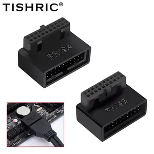 TISHRIC adaptor ekstensi USB 3.0 19 Pin 20 Pin, aksesori soket konektor Mainboard konverter 90 derajat ke betina