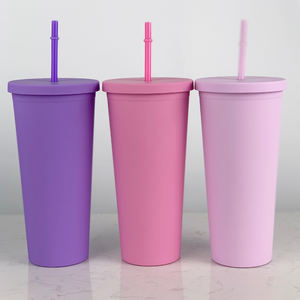 24oz doble pared de plástico mate a granel flaco vasos de acrílico de color pastel con tapas y pajitas - Product Image 3