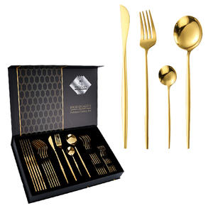 Juego de Cubiertos de Acero Inoxidable Dorado de 24 Piezas, Estilo Portugués, con Caja de Regalo, Apto para Lavavajillas - Product Image 1
