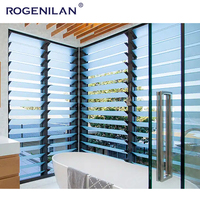 Rogenilan Stores à persiennes en verre trempé givré à cadre en aluminium noir Ventilation électrique réglable Volets verticaux à persiennes
