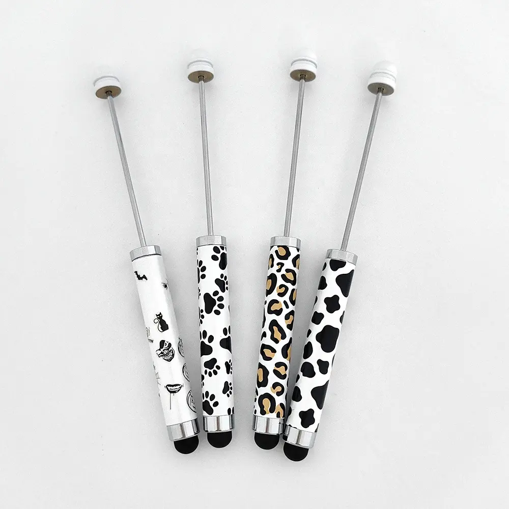 Cute Stationery Bulk Full Cowboy Leopard Cat Printed Unique DIY Beadable Pen stilo 2 in 1 aggiungi perline penna stilo Beadable