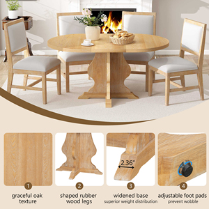 Ensemble de table à manger moderne 5 pièces avec 4 chaises rembourrées, table à manger extensible en bois pour hôtel et appartement - Product Image 4