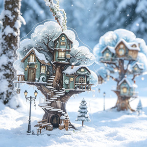 Paquete de 12 Pegatinas con Diseño de Casa en el Árbol, Serie <span class=keywords><strong>Utopia</strong></span>, Temática de Paisajes, Pegatinas de PET, Estilo Adorable, Fáciles de Aplicar - Product Image 2