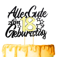 Deutscher Schwarz-Gold Glitzer 'Alles Gute Zum 18. Geburtstag' Geburtstagstorten-Topper 16x20cm Karton 18. Party-Zubehör
