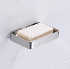 Porte-savon rectangulaire en acier inoxydable avec égouttoir intégré, fixation murale, accessoire de salle de bain minimaliste, finition polie - Product Image 4