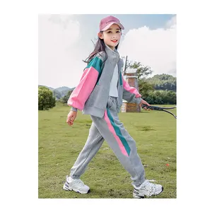 Mädchen Kleidung Kinder Mantel Jogging hose Kontrast farben Langarm Top 2 Stück Baumwolle Trainings anzüge Mädchen bekleidung Sets