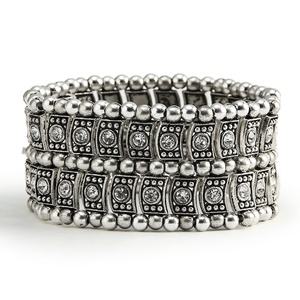 Thời Trang Phụ Nữ Một Hàng Hai Hàng Strand Kim Loại Vòng Đeo Tay Hợp Kim Vuông Inlay Với Rhinestone Tinh Thể Đàn Hồi Vòng Đeo Tay - Product Image 4