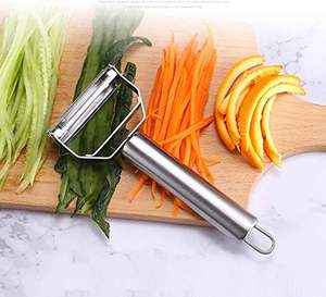 Éplucheur à légumes julienne 2-en-1 en acier inoxydable ultra-affûté pour carottes, pommes de terre, concombres – Ustensile métallique - Product Image 5