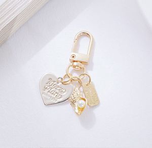 Gold Metal Letter <b>Shell</b> Conch Pearl Keychain Cute Heart Ornament Charm Women Girl Fashion Key Ring Trinket Bag Accessories - Product Image 5