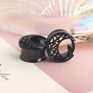 Venta al por Mayor de Túneles y Plugs para Orejas de Acero Inoxidable con Diseño de Gato Negro <span class=keywords><strong>en</strong></span> la Luna, de 6-16 mm, Pendientes de Doble Abertura, Kit de Ensanchadores para <span class=keywords><strong>Piercings</strong></span> Corporales - Product Image 2