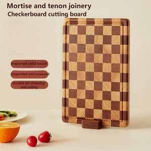 Nouvelle arrivée <span class=keywords><strong>Planche</strong></span> à découper en ébène à carreaux avec fente <span class=keywords><strong>pour</strong></span> le jus et poignée Bloc de <span class=keywords><strong>boucherie</strong></span> en bois Plateau de service Légumes Steak Fromage - Product Image 6