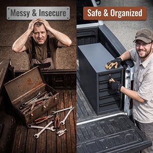Matte Deep Black Lockable Vertical Multi-Drawer <b>Metal</b> Storage <b>Box</b>, Anti-Theft Cold Rolled Steel <b>Tool</b> Organizer for Pickup Truck - Product Image 4
